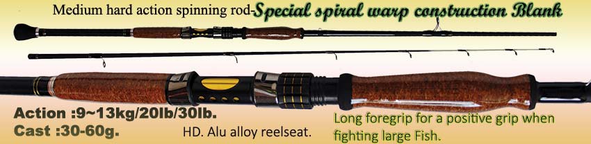 Osprey light to heavy action spinning rods. Spiral wrap blank